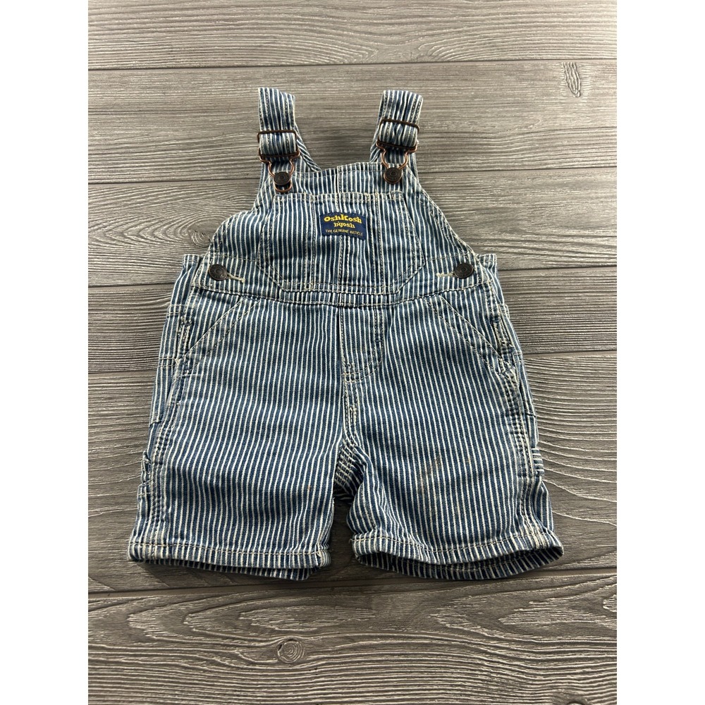Oshkosh Bgosh 6M Baby Conductor Stripe Shortalls Polka Dot Overalls Vestbak